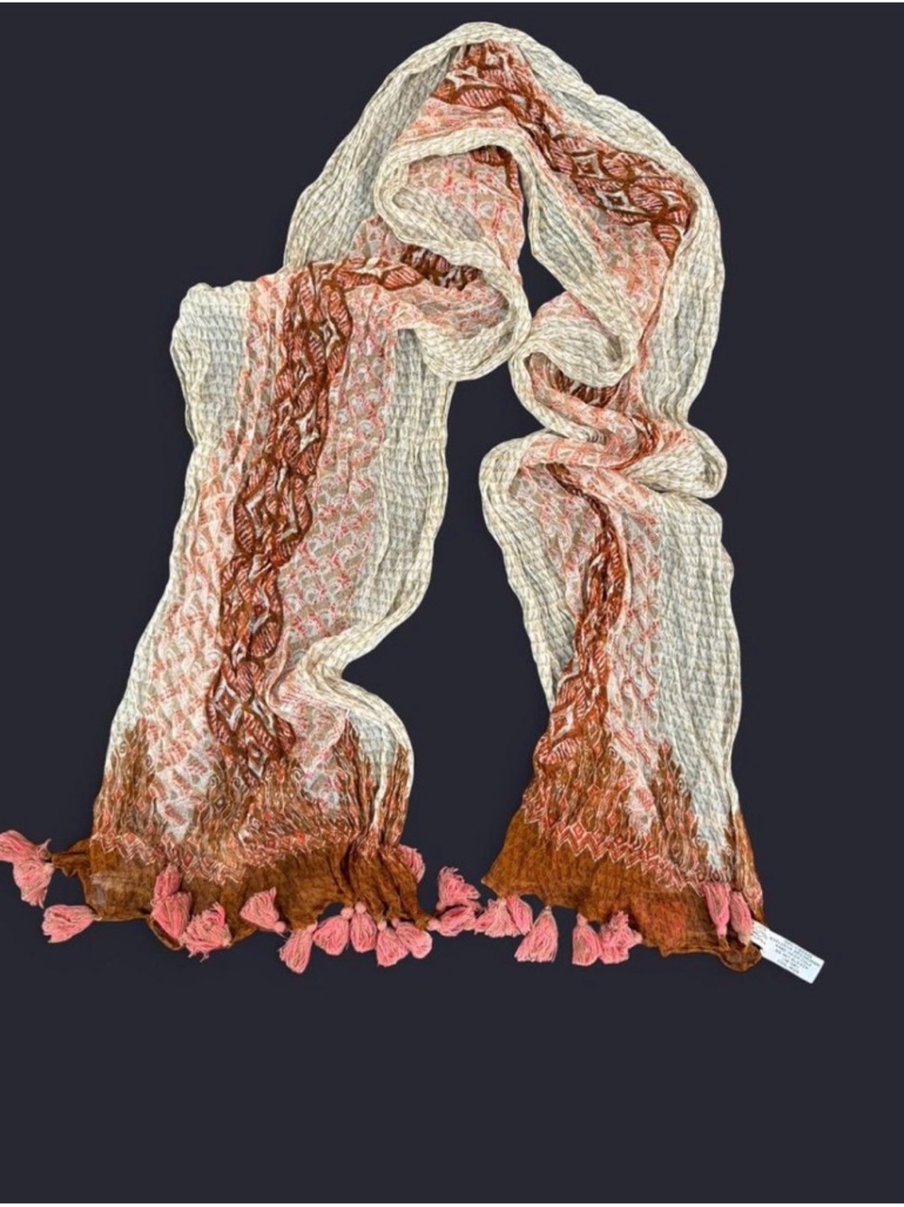 Lucky Brand Waist Sash Boho Tassels Scarf Sheer Coachella Festival Hippie 70s OS